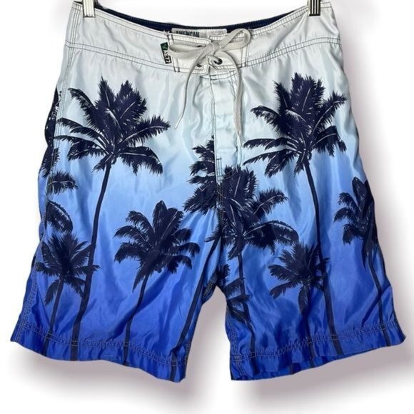 American Eagle Outfitters Other - American Eagle Blue White Palm Tree Beach Print Ombre Swim Board Shorts Size 32